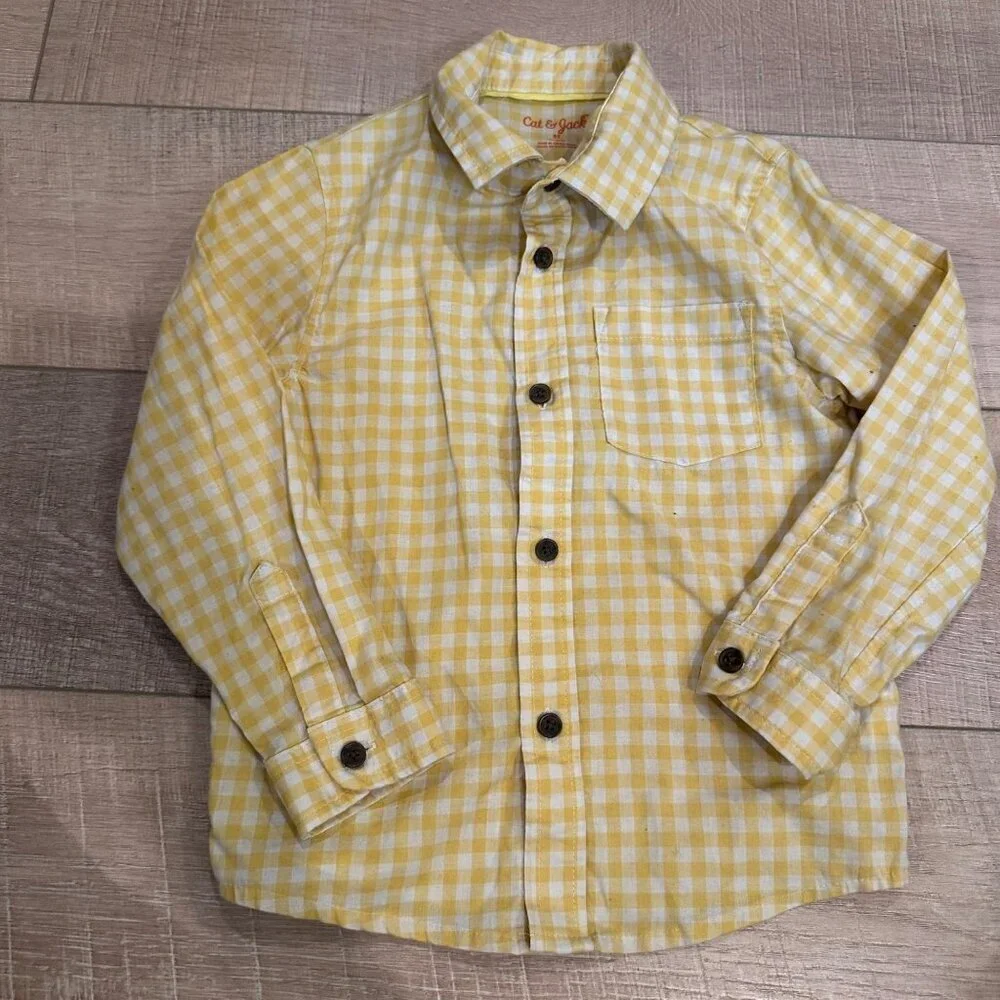 OLD NAVY CAT & JACK BOYS LONG SLEEVE BUTTON SHIRTS YELLOW BLUE 5T